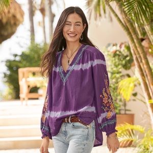 Sundance catalog purple tie dye embroidered blouse new size small